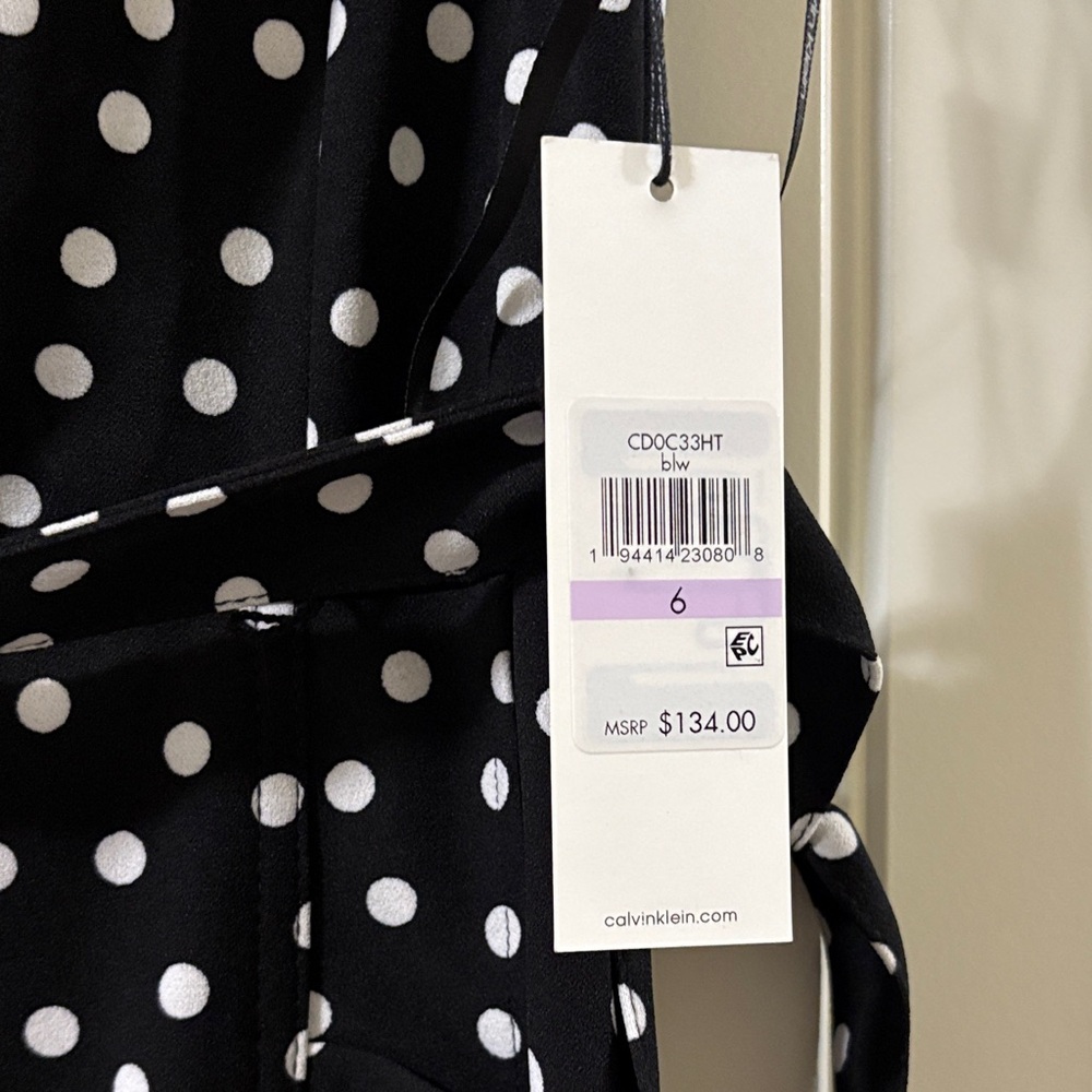 NWT Calvin Klein Fit and Flair Black Polka Dot Dress size 6 - Picture 3 of 10